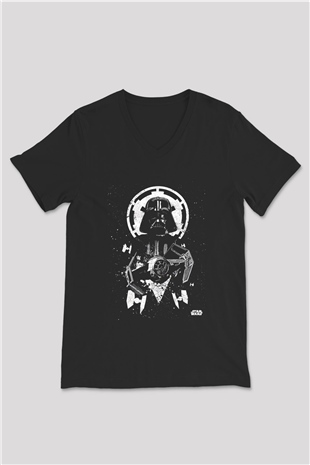 Star Wars (Dart Vader) Baskılı Unisex Siyah V Yaka Tişört - Tshirt