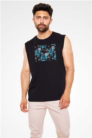 Star Wars (Dart Vader) Baskılı Unisex Siyah Kolsuz Tişört - Tshirt