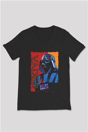 Star Wars (Dart Vader) Baskılı Unisex Siyah V Yaka Tişört - Tshirt