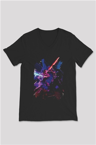 Star Wars (Dart Vader) Baskılı Unisex Siyah V Yaka Tişört - Tshirt