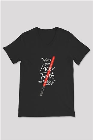 Star Wars (Dart Vader) Baskılı Unisex Siyah V Yaka Tişört - Tshirt