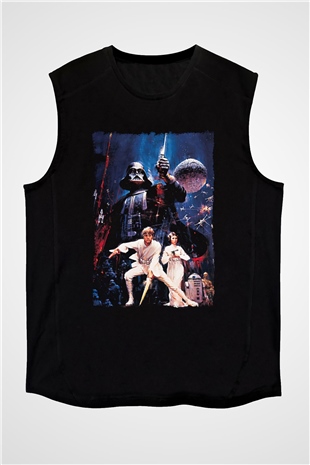 Star Wars (Dart Vader) Baskılı Unisex Siyah Kolsuz Tişört - Tshirt