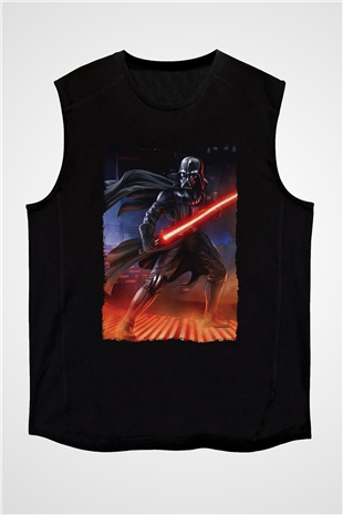 Star Wars (Dart Vader) Baskılı Unisex Siyah Kolsuz Tişört - Tshirt