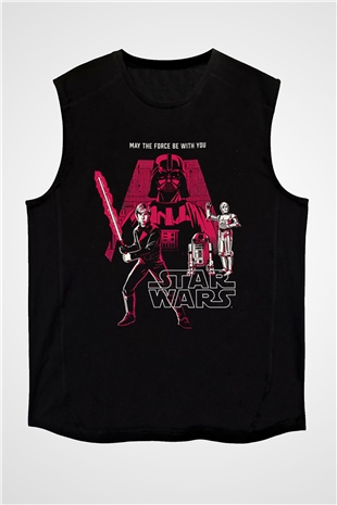 Star Wars (Dart Vader) Baskılı Unisex Siyah Kolsuz Tişört - Tshirt