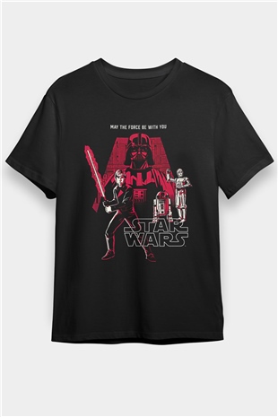 Star Wars (Dart Vader) Baskılı Unisex Siyah Tişört - Tshirt