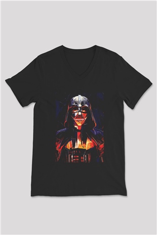 Star Wars (Dart Vader) Baskılı Unisex Siyah V Yaka Tişört - Tshirt