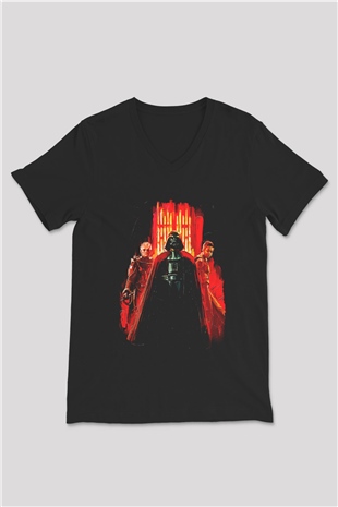 Star Wars (Dart Vader) Baskılı Unisex Siyah V Yaka Tişört - Tshirt