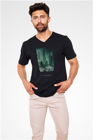 Star Wars (Dart Vader) Baskılı Unisex Siyah V Yaka Tişört - Tshirt
