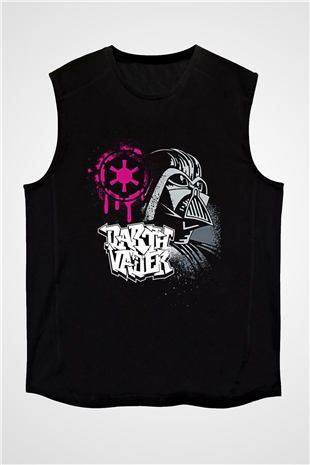 Star Wars (Dart Vader) Baskılı Unisex Siyah Kolsuz Tişört - Tshirt