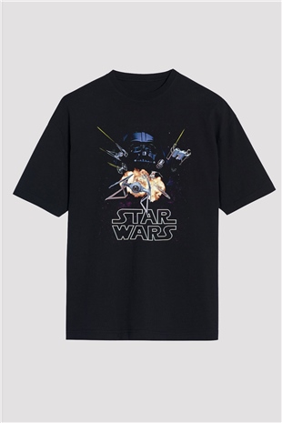 Star Wars (Dart Vader) Baskılı Unisex Siyah Oversize Tişört - Tshirt
