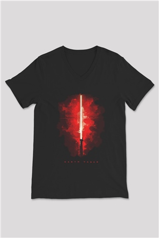 Star Wars (Dart Vader) Baskılı Unisex Siyah V Yaka Tişört - Tshirt
