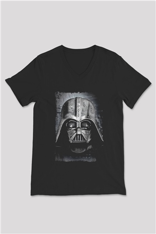 Star Wars (Dart Vader) Baskılı Unisex Siyah V Yaka Tişört - Tshirt