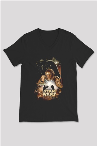 Star Wars (Dart Vader) Baskılı Unisex Siyah V Yaka Tişört - Tshirt