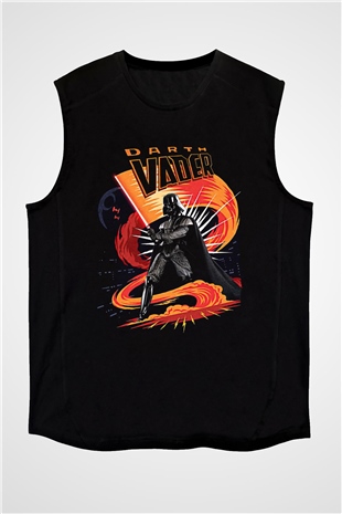 Star Wars (Dart Vader) Baskılı Unisex Siyah Kolsuz Tişört - Tshirt