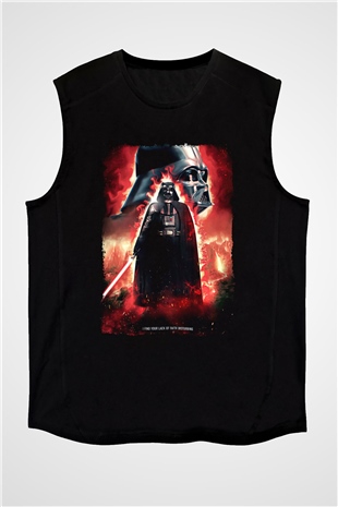 Star Wars (Dart Vader) Baskılı Unisex Siyah Kolsuz Tişört - Tshirt