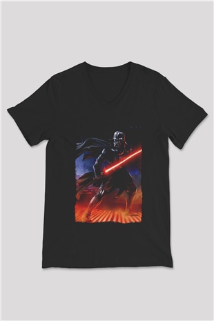 Star Wars (Dart Vader) Baskılı Unisex Siyah V Yaka Tişört - Tshirt