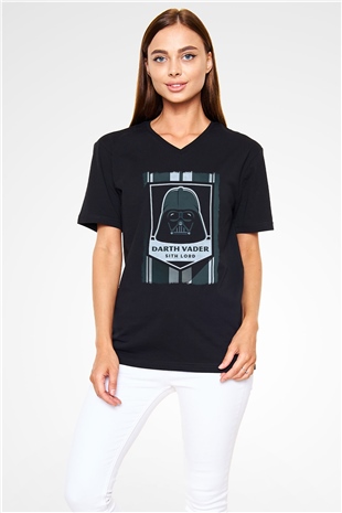 Star Wars (Dart Vader) Baskılı Unisex Siyah V Yaka Tişört - Tshirt