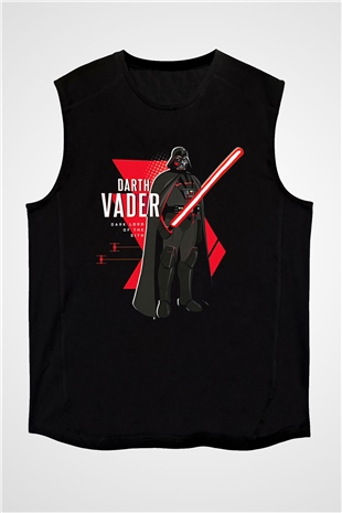 Star Wars (Dart Vader) Baskılı Unisex Siyah Kolsuz Tişört - Tshirt