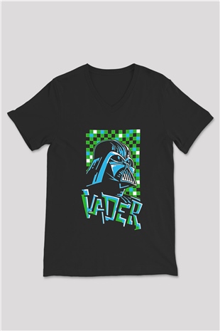Star Wars (Dart Vader) Baskılı Unisex Siyah V Yaka Tişört - Tshirt