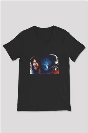 Star Wars (Dart Vader) Baskılı Unisex Siyah V Yaka Tişört - Tshirt