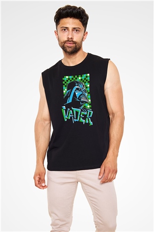Star Wars (Dart Vader) Baskılı Unisex Siyah Kolsuz Tişört - Tshirt