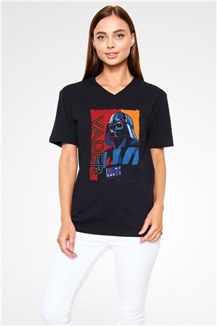 Star Wars (Dart Vader) Baskılı Unisex Siyah V Yaka Tişört - Tshirt