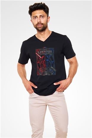 Star Wars (Dart Vader) Baskılı Unisex Siyah V Yaka Tişört - Tshirt