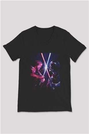 Star Wars (Dart Vader) Baskılı Unisex Siyah V Yaka Tişört - Tshirt