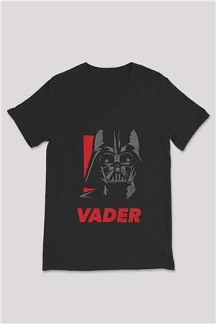 Star Wars (Dart Vader) Baskılı Unisex Siyah V Yaka Tişört - Tshirt