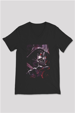 Star Wars (Dart Vader) Baskılı Unisex Siyah V Yaka Tişört - Tshirt