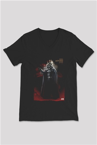Star Wars (Dart Vader) Baskılı Unisex Siyah V Yaka Tişört - Tshirt