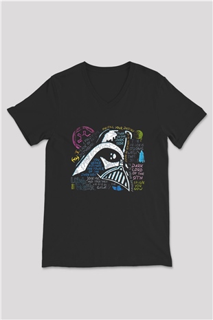 Star Wars (Dart Vader) Baskılı Unisex Siyah V Yaka Tişört - Tshirt