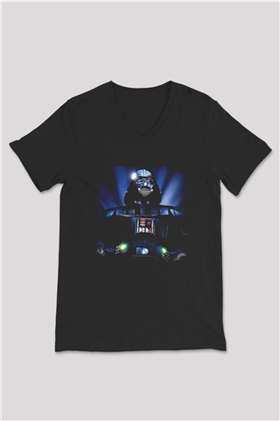 Star Wars (Dart Vader) Baskılı Unisex Siyah V Yaka Tişört - Tshirt
