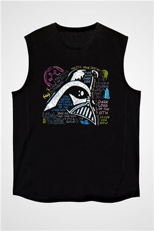 Star Wars (Dart Vader) Baskılı Unisex Siyah Kolsuz Tişört - Tshirt