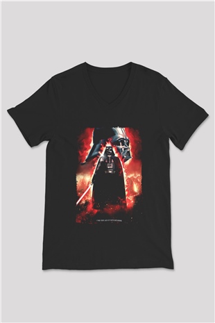 Star Wars (Dart Vader) Baskılı Unisex Siyah V Yaka Tişört - Tshirt