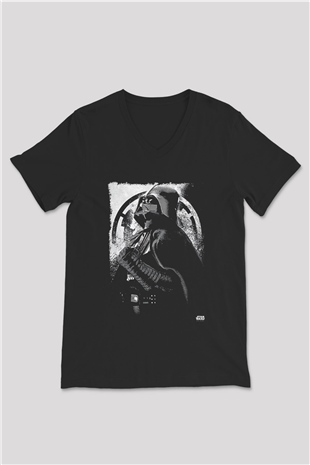 Star Wars (Dart Vader) Baskılı Unisex Siyah V Yaka Tişört - Tshirt