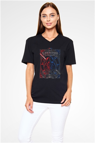 Star Wars (Dart Vader) Baskılı Unisex Siyah V Yaka Tişört - Tshirt