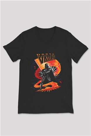 Star Wars (Dart Vader) Baskılı Unisex Siyah V Yaka Tişört - Tshirt