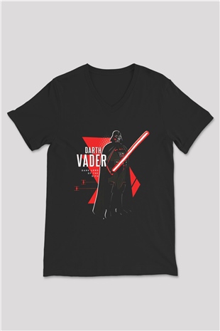 Star Wars (Dart Vader) Baskılı Unisex Siyah V Yaka Tişört - Tshirt