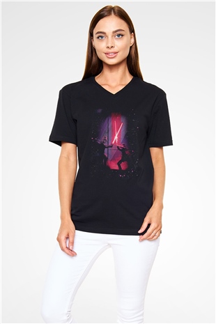 Star Wars (Dart Vader) Baskılı Unisex Siyah V Yaka Tişört - Tshirt