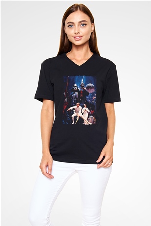 Star Wars (Dart Vader) Baskılı Unisex Siyah V Yaka Tişört - Tshirt