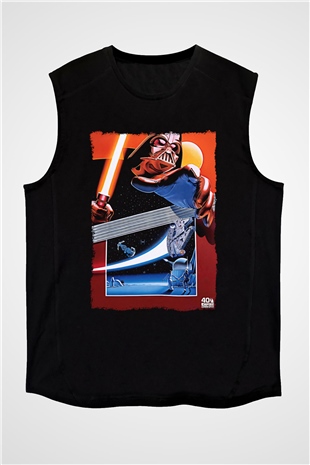 Star Wars (Dart Vader) Baskılı Unisex Siyah Kolsuz Tişört - Tshirt