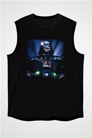 Star Wars (Dart Vader) Baskılı Unisex Siyah Kolsuz Tişört - Tshirt