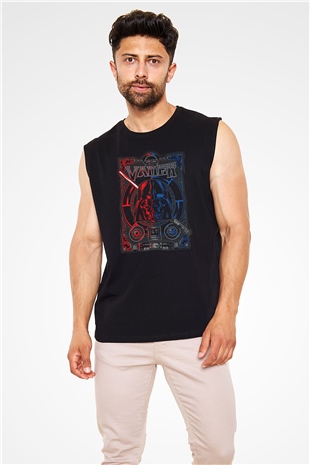 Star Wars (Dart Vader) Baskılı Unisex Siyah Kolsuz Tişört - Tshirt