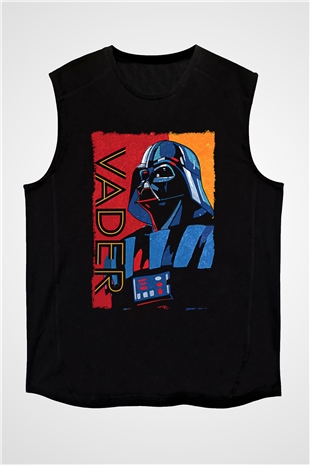 Star Wars (Dart Vader) Baskılı Unisex Siyah Kolsuz Tişört - Tshirt