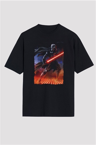Star Wars (Dart Vader) Baskılı Unisex Siyah Oversize Tişört - Tshirt