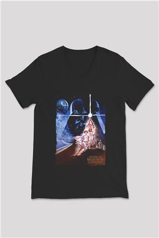 Star Wars (Dart Vader) Baskılı Unisex Siyah V Yaka Tişört - Tshirt