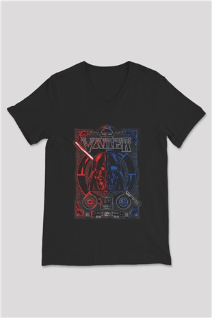 Star Wars (Dart Vader) Baskılı Unisex Siyah V Yaka Tişört - Tshirt