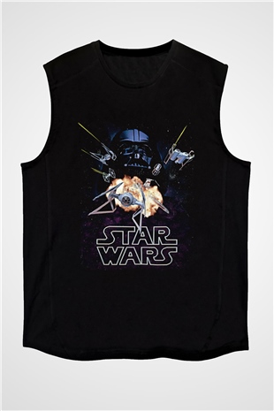 Star Wars (Dart Vader) Baskılı Unisex Siyah Kolsuz Tişört - Tshirt