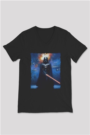 Star Wars (Dart Vader) Baskılı Unisex Siyah V Yaka Tişört - Tshirt